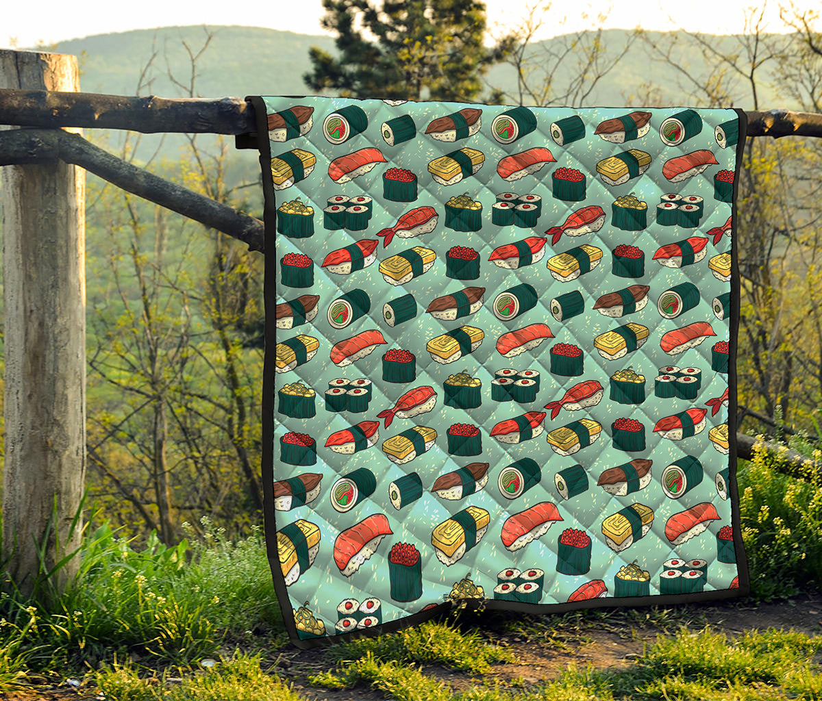 Colorful Sushi And Rolls Pattern Print Quilt