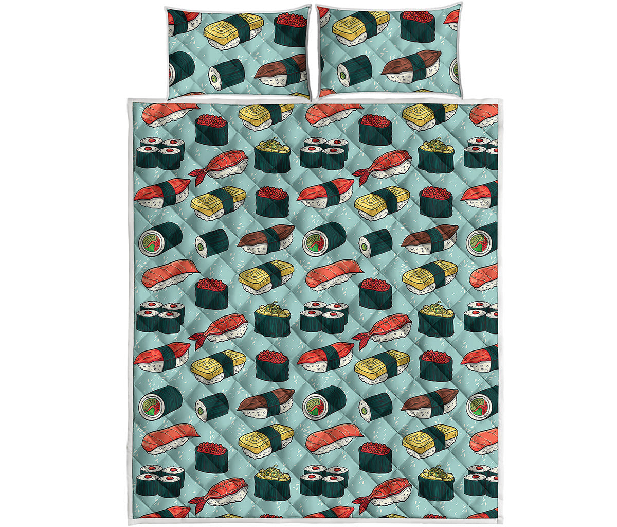 Colorful Sushi And Rolls Pattern Print Quilt Bed Set
