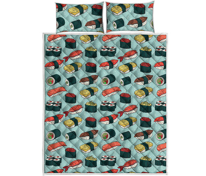 Colorful Sushi And Rolls Pattern Print Quilt Bed Set