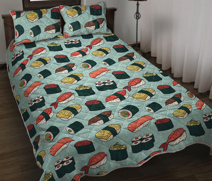 Colorful Sushi And Rolls Pattern Print Quilt Bed Set