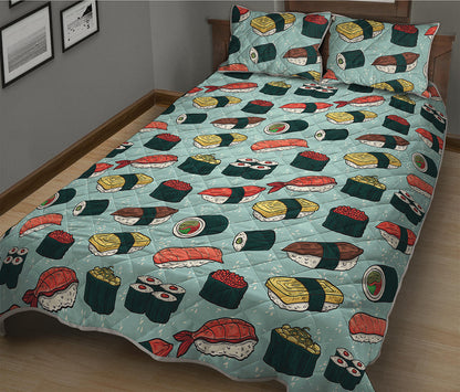 Colorful Sushi And Rolls Pattern Print Quilt Bed Set