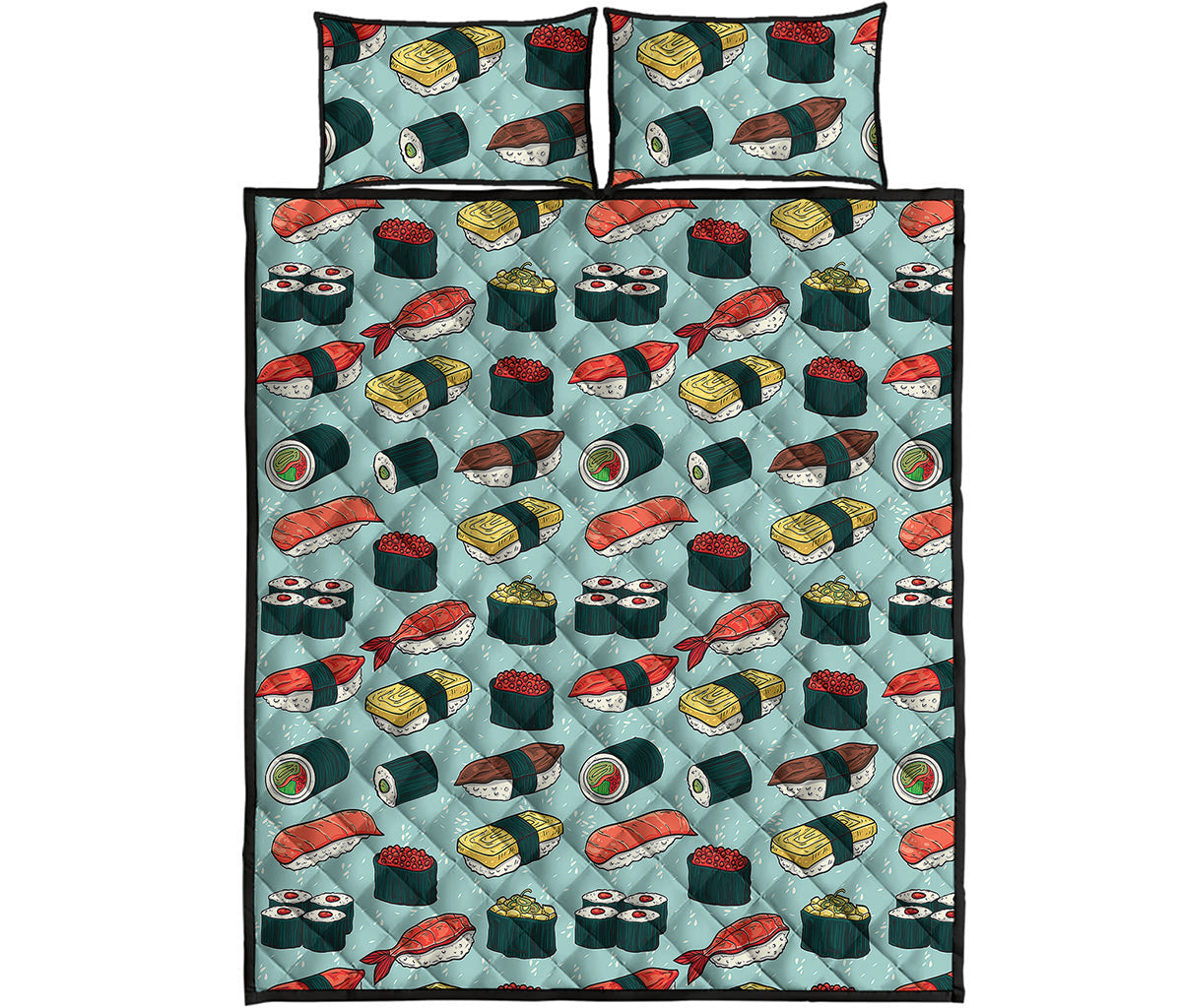 Colorful Sushi And Rolls Pattern Print Quilt Bed Set