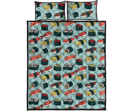 Colorful Sushi And Rolls Pattern Print Quilt Bed Set