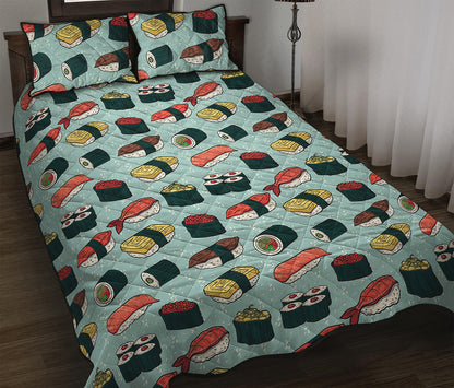 Colorful Sushi And Rolls Pattern Print Quilt Bed Set