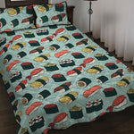 Colorful Sushi And Rolls Pattern Print Quilt Bed Set