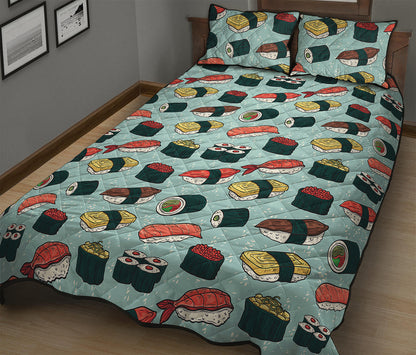 Colorful Sushi And Rolls Pattern Print Quilt Bed Set