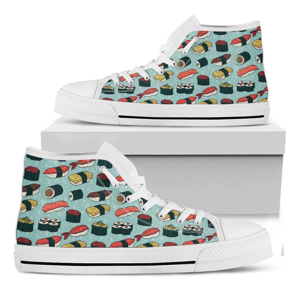 Colorful Sushi And Rolls Pattern Print White High Top Shoes