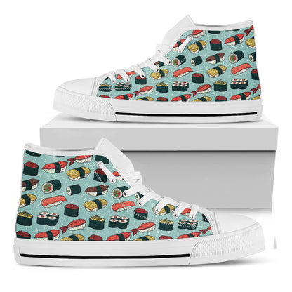 Colorful Sushi And Rolls Pattern Print White High Top Shoes