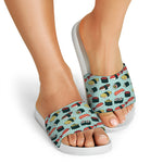 Colorful Sushi And Rolls Pattern Print White Slide Sandals
