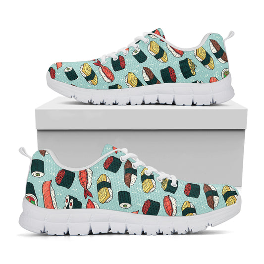 Colorful Sushi And Rolls Pattern Print White Sneakers