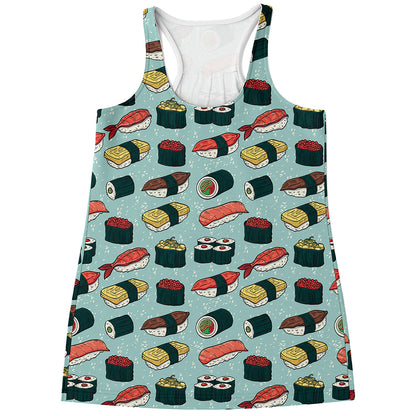 Colorful Sushi And Rolls Pattern Print Women's Racerback Tank Top