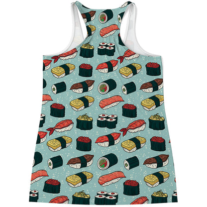 Colorful Sushi And Rolls Pattern Print Women's Racerback Tank Top