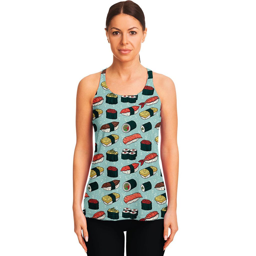 Colorful Sushi And Rolls Pattern Print Women's Racerback Tank Top