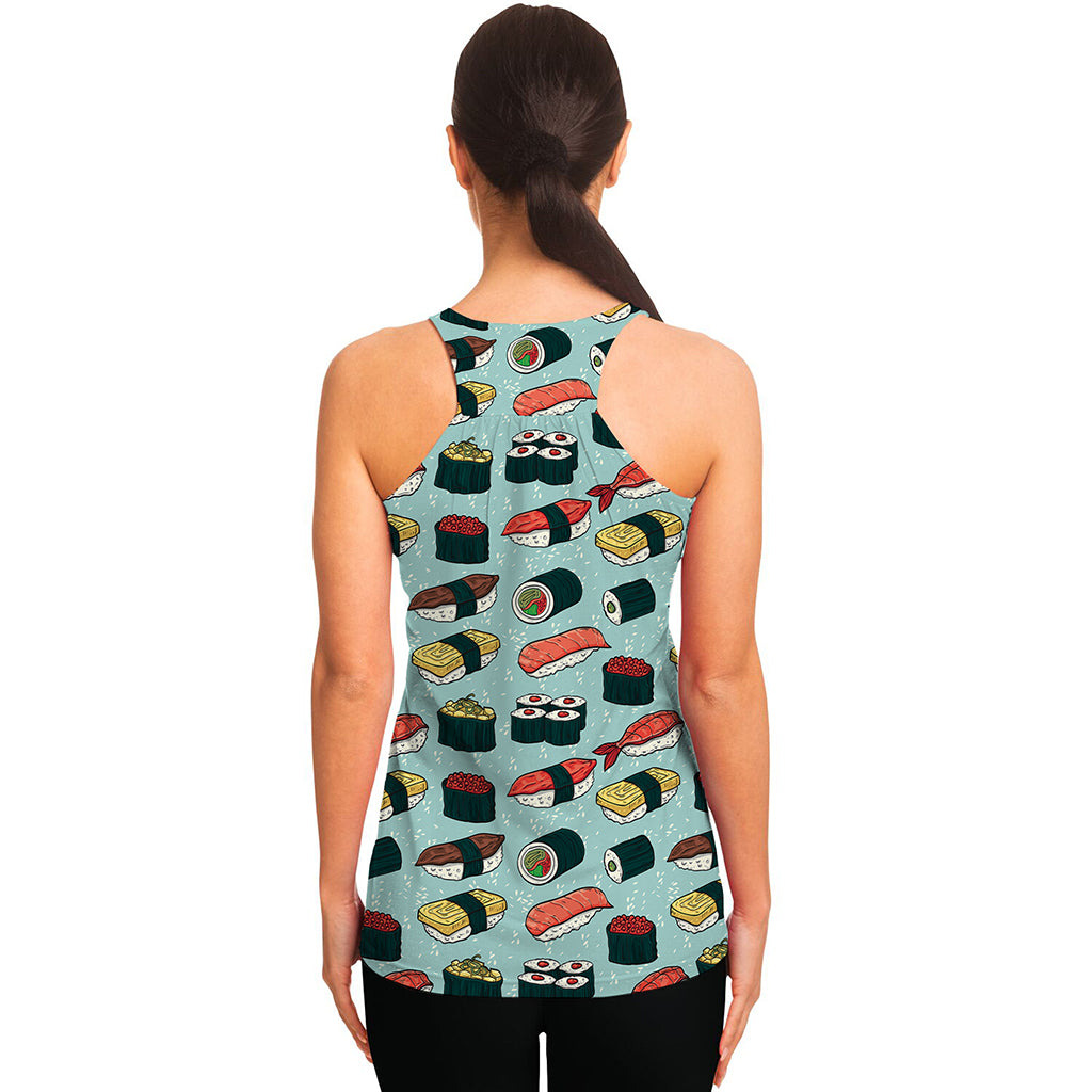 Colorful Sushi And Rolls Pattern Print Women's Racerback Tank Top