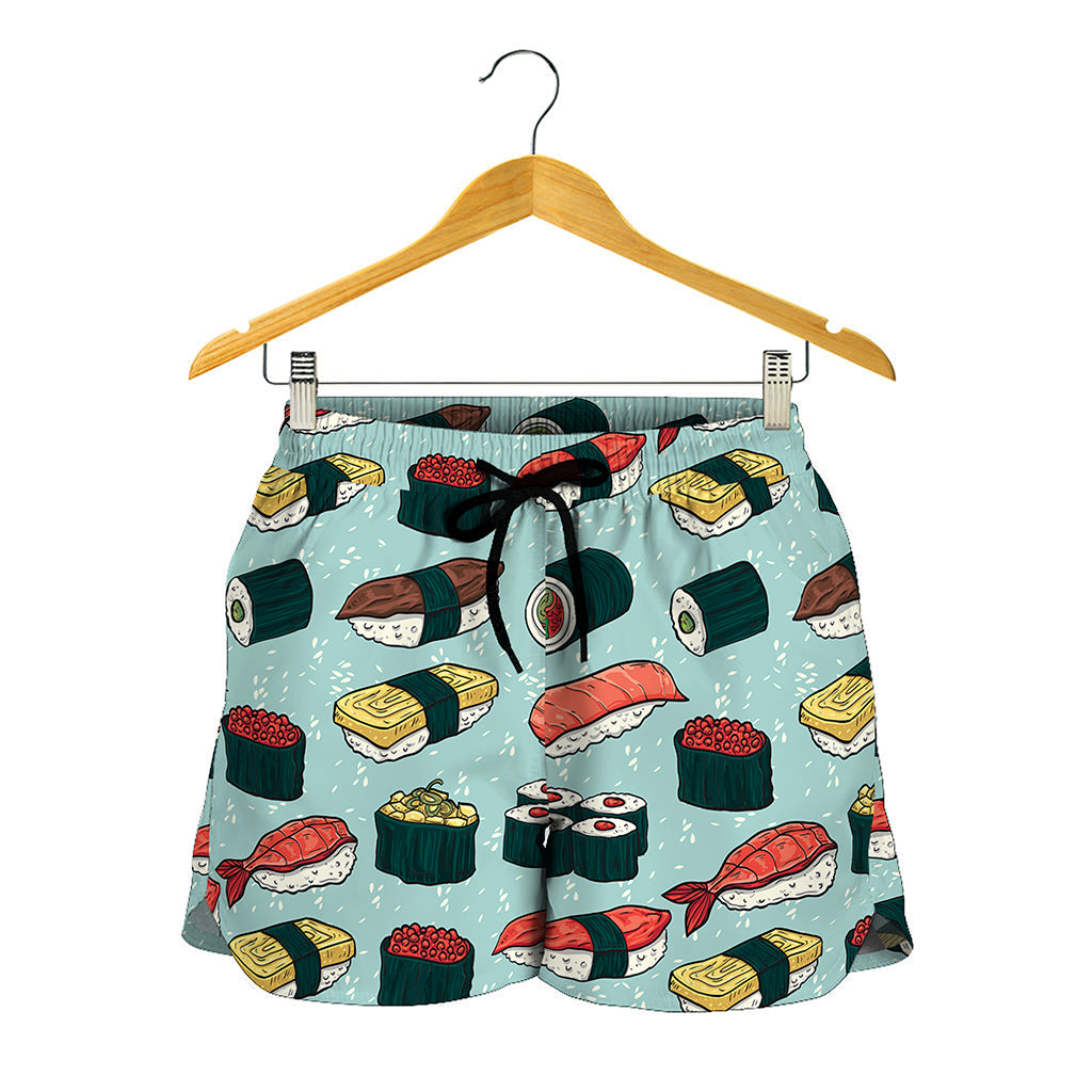 Colorful Sushi And Rolls Pattern Print Women's Shorts