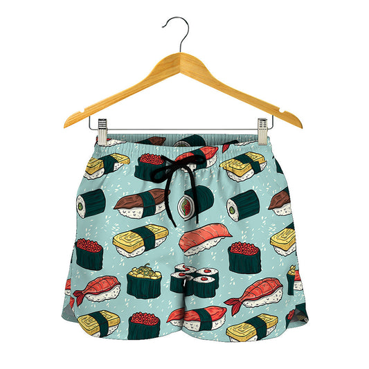 Colorful Sushi And Rolls Pattern Print Women's Shorts