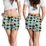 Colorful Sushi And Rolls Pattern Print Women's Shorts