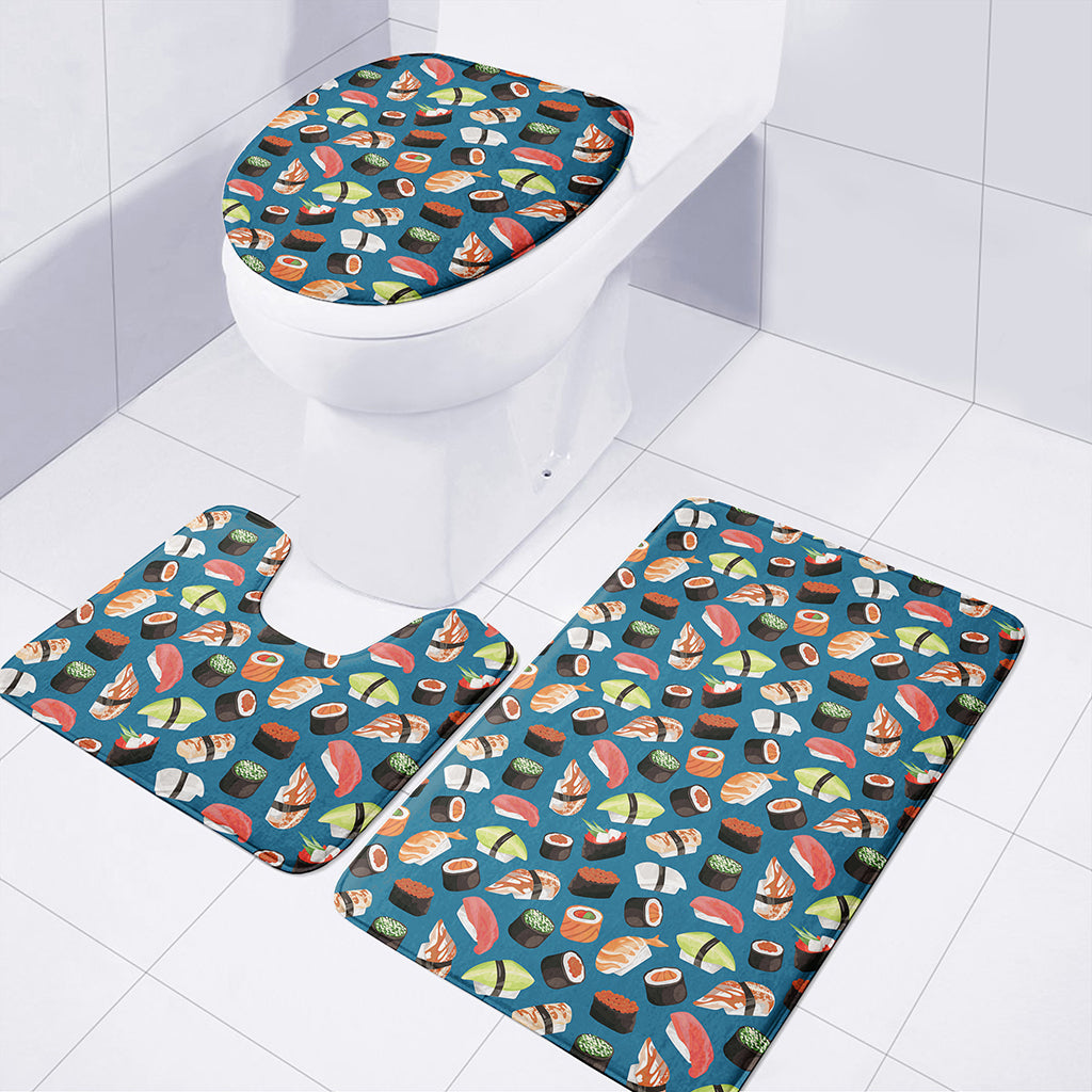 Colorful Sushi Pattern Print 3 Piece Bath Mat Set