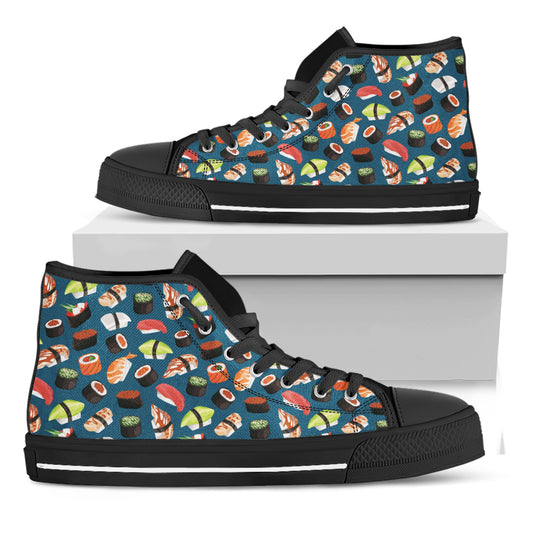 Colorful Sushi Pattern Print Black High Top Shoes