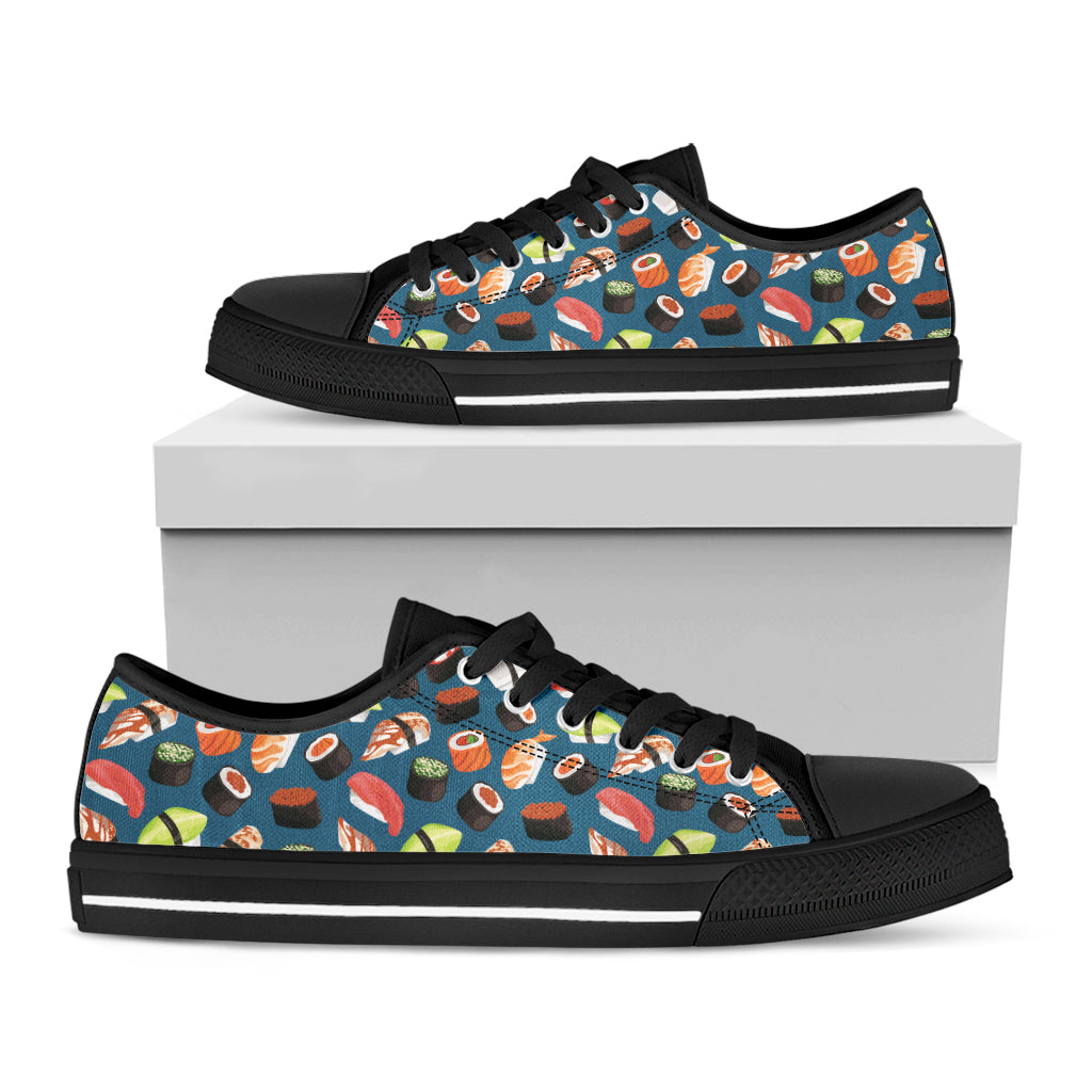 Colorful Sushi Pattern Print Black Low Top Shoes