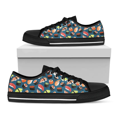 Colorful Sushi Pattern Print Black Low Top Shoes