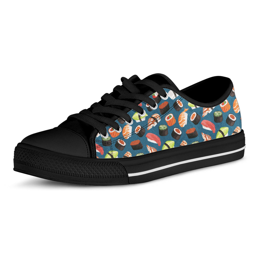 Colorful Sushi Pattern Print Black Low Top Shoes