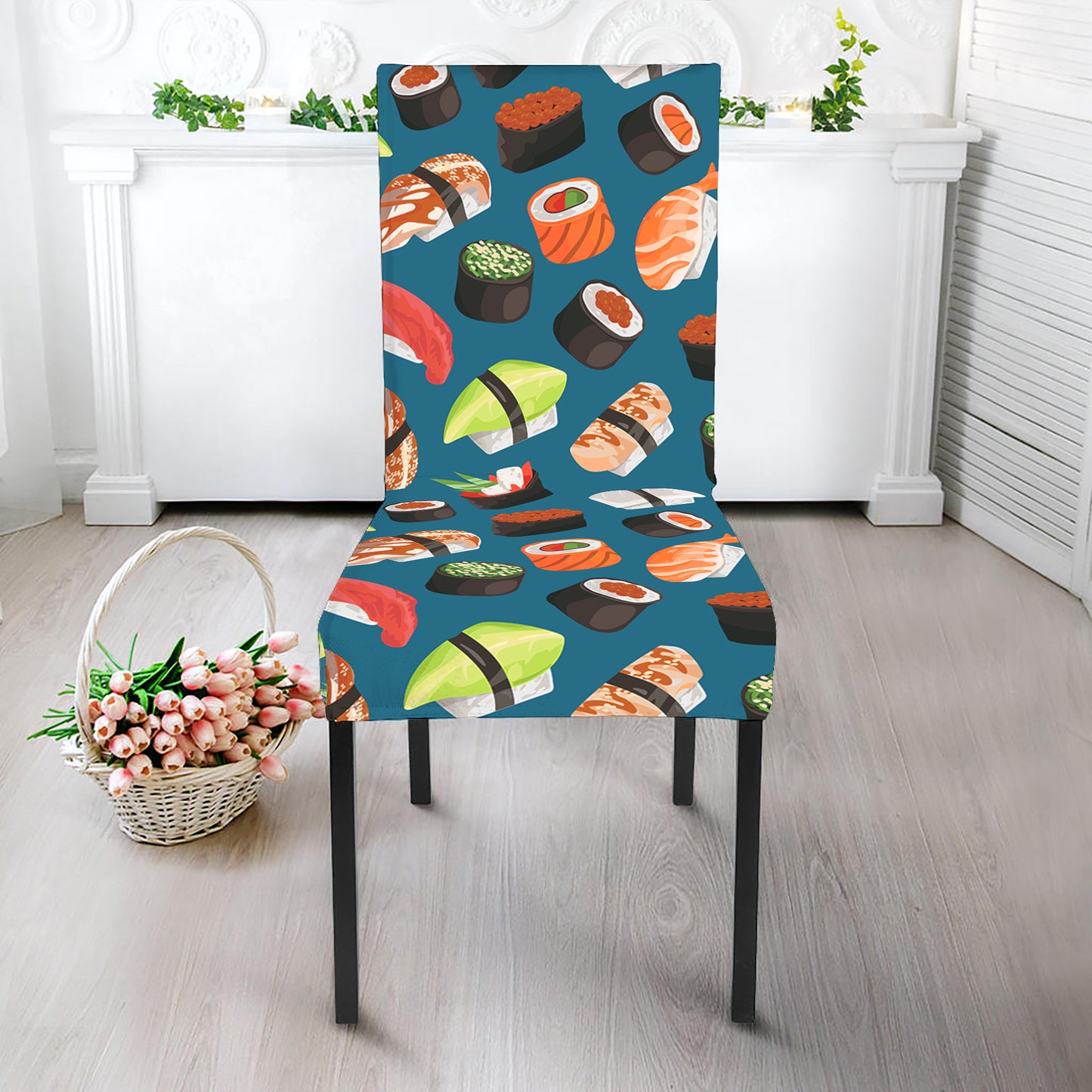 Colorful Sushi Pattern Print Dining Chair Slipcover