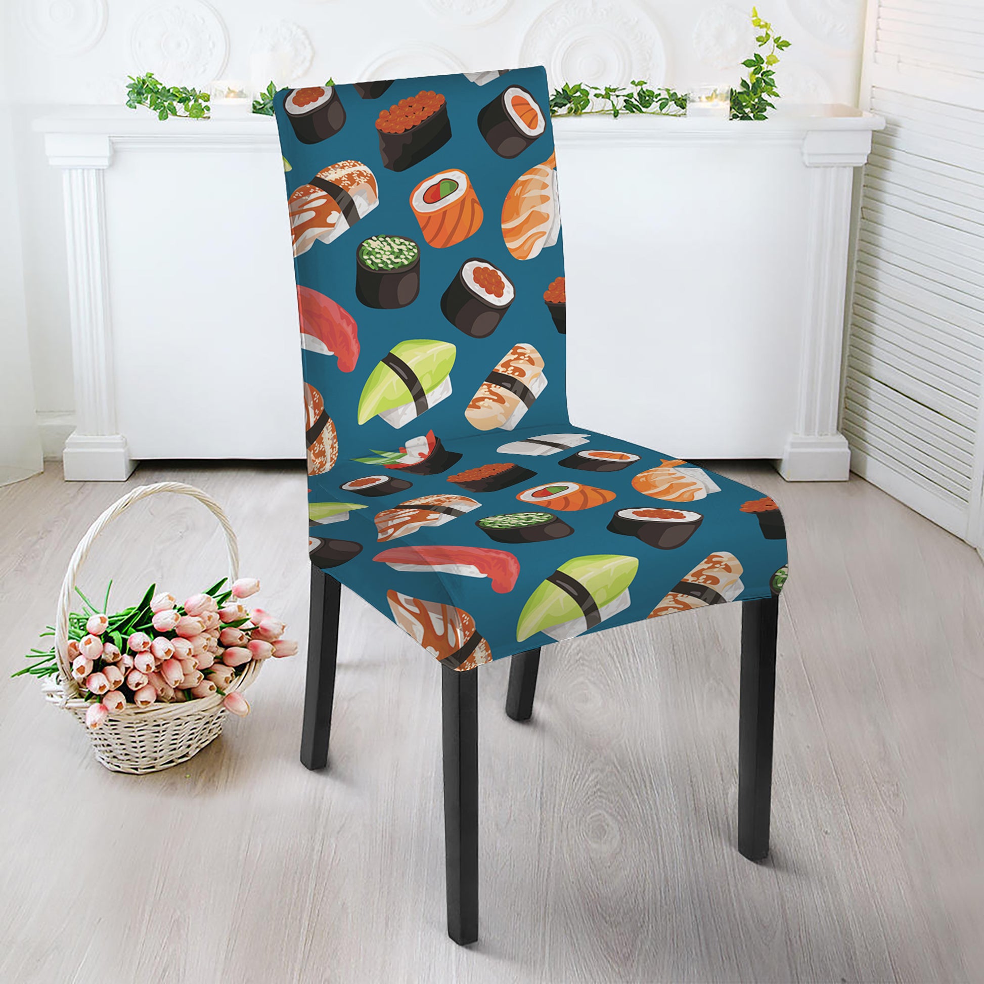Colorful Sushi Pattern Print Dining Chair Slipcover