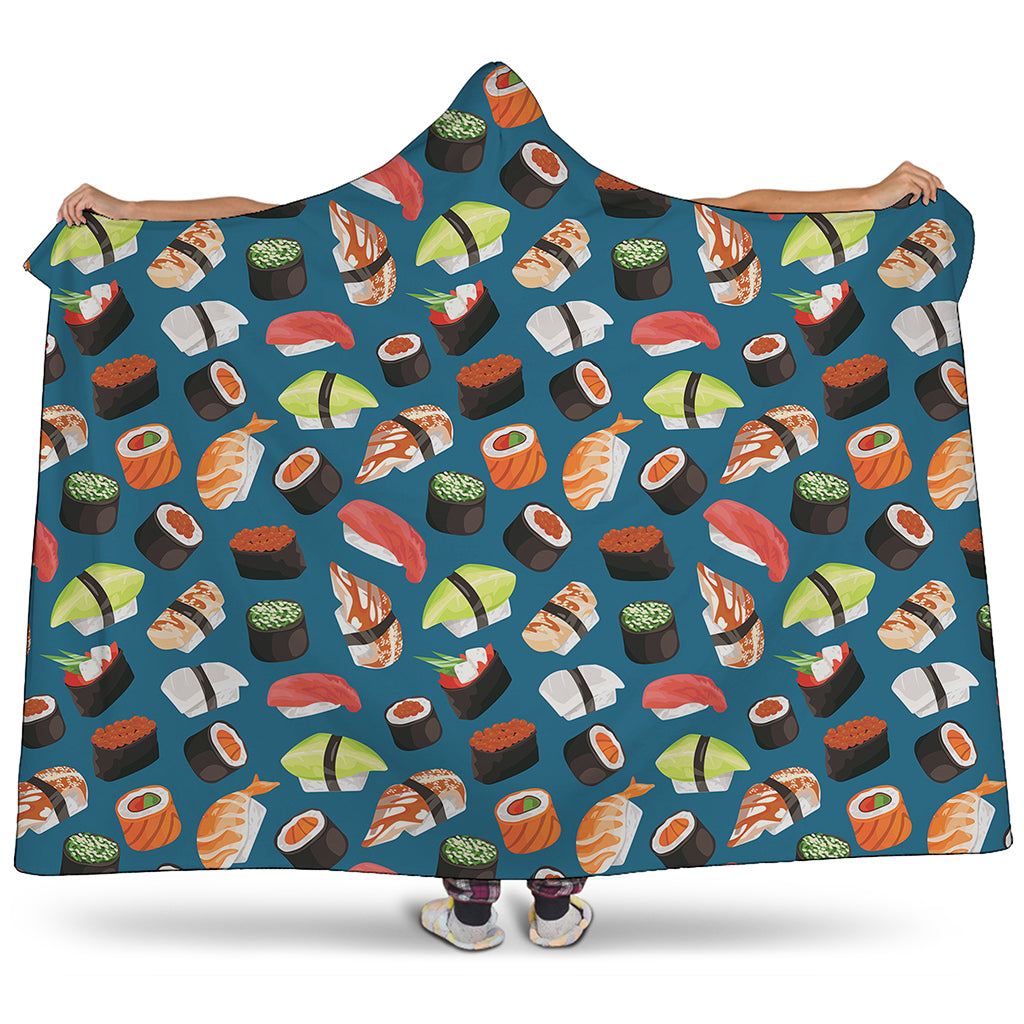 Colorful Sushi Pattern Print Hooded Blanket