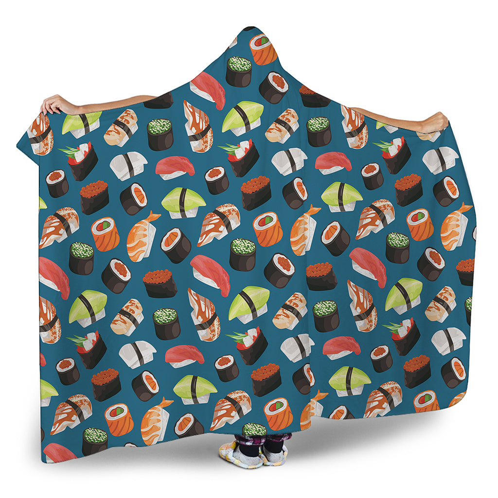 Colorful Sushi Pattern Print Hooded Blanket