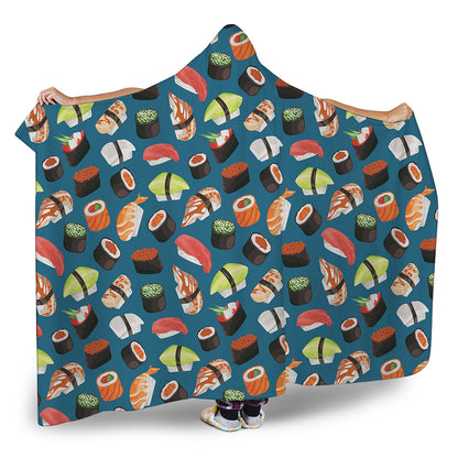 Colorful Sushi Pattern Print Hooded Blanket