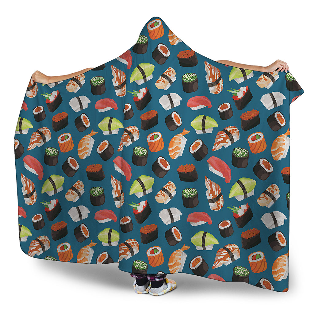 Colorful Sushi Pattern Print Hooded Blanket