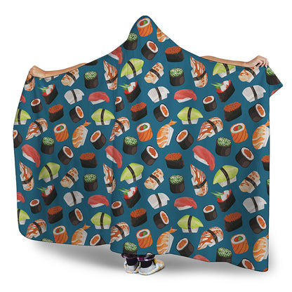 Colorful Sushi Pattern Print Hooded Blanket