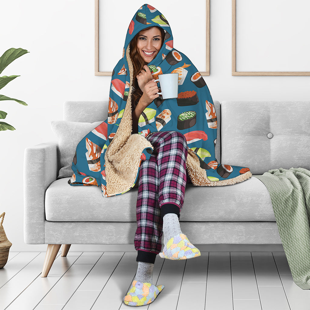 Colorful Sushi Pattern Print Hooded Blanket