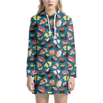 Colorful Sushi Pattern Print Hoodie Dress