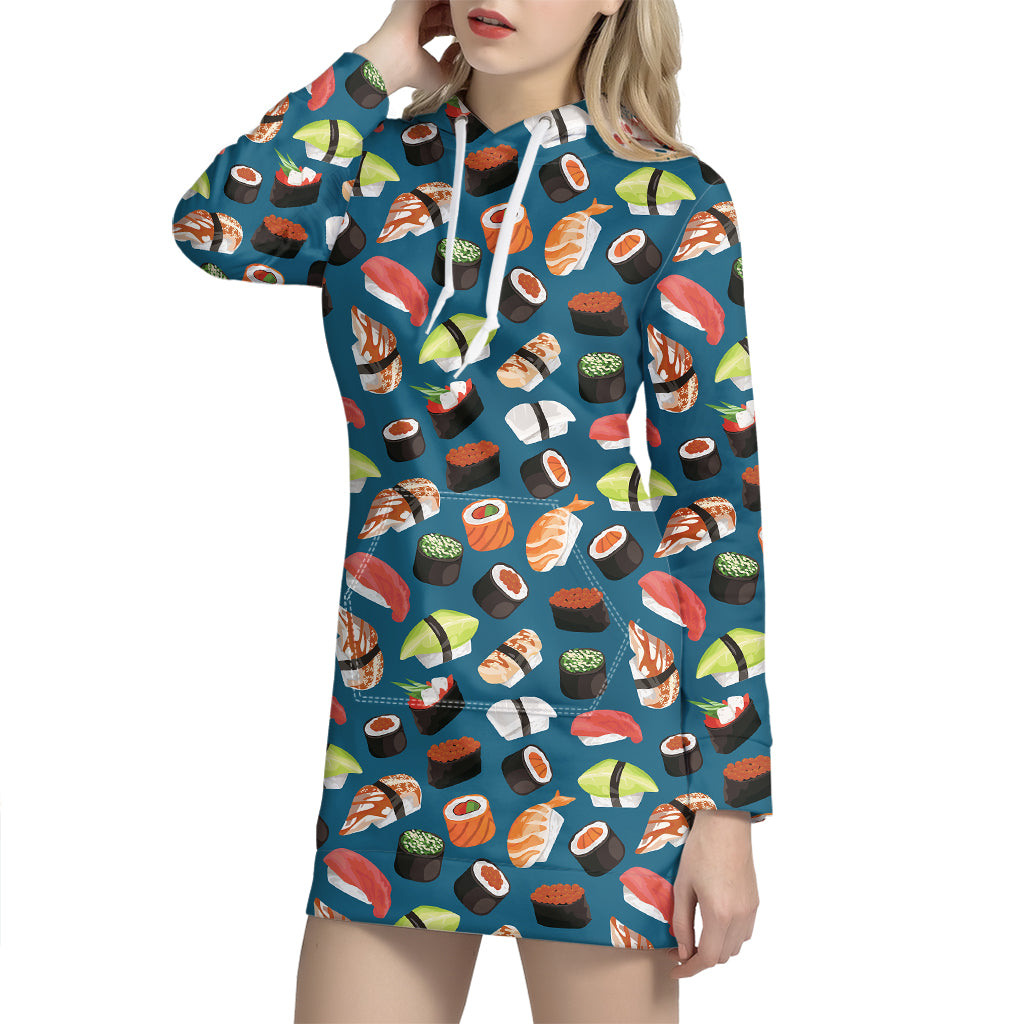 Colorful Sushi Pattern Print Hoodie Dress