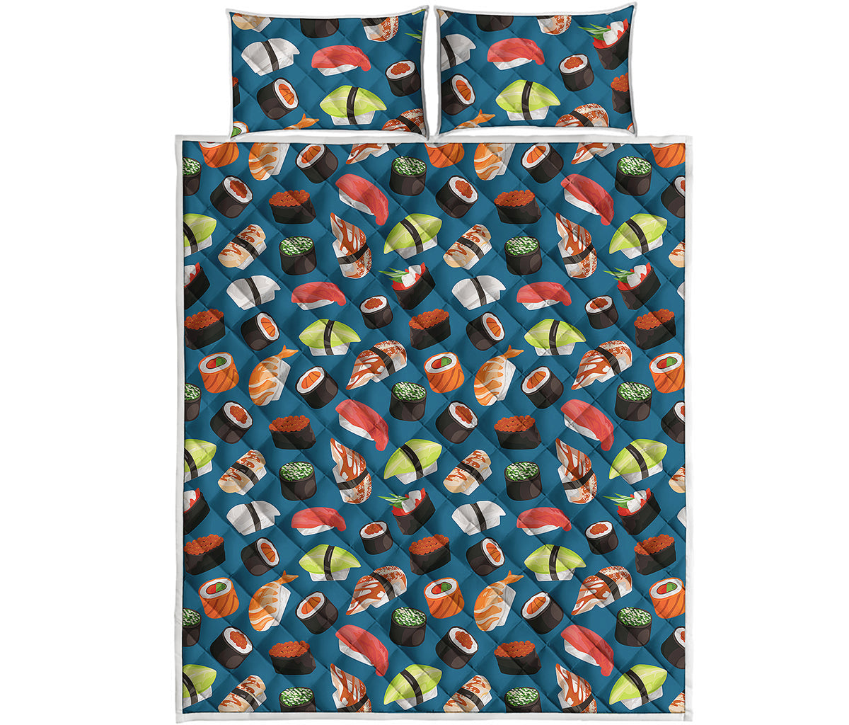 Colorful Sushi Pattern Print Quilt Bed Set