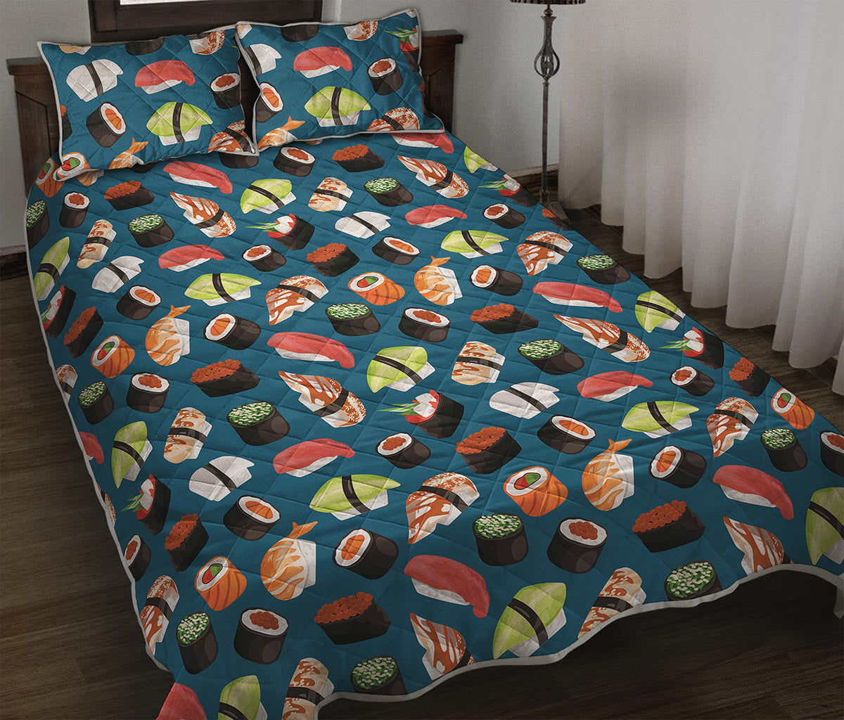 Colorful Sushi Pattern Print Quilt Bed Set