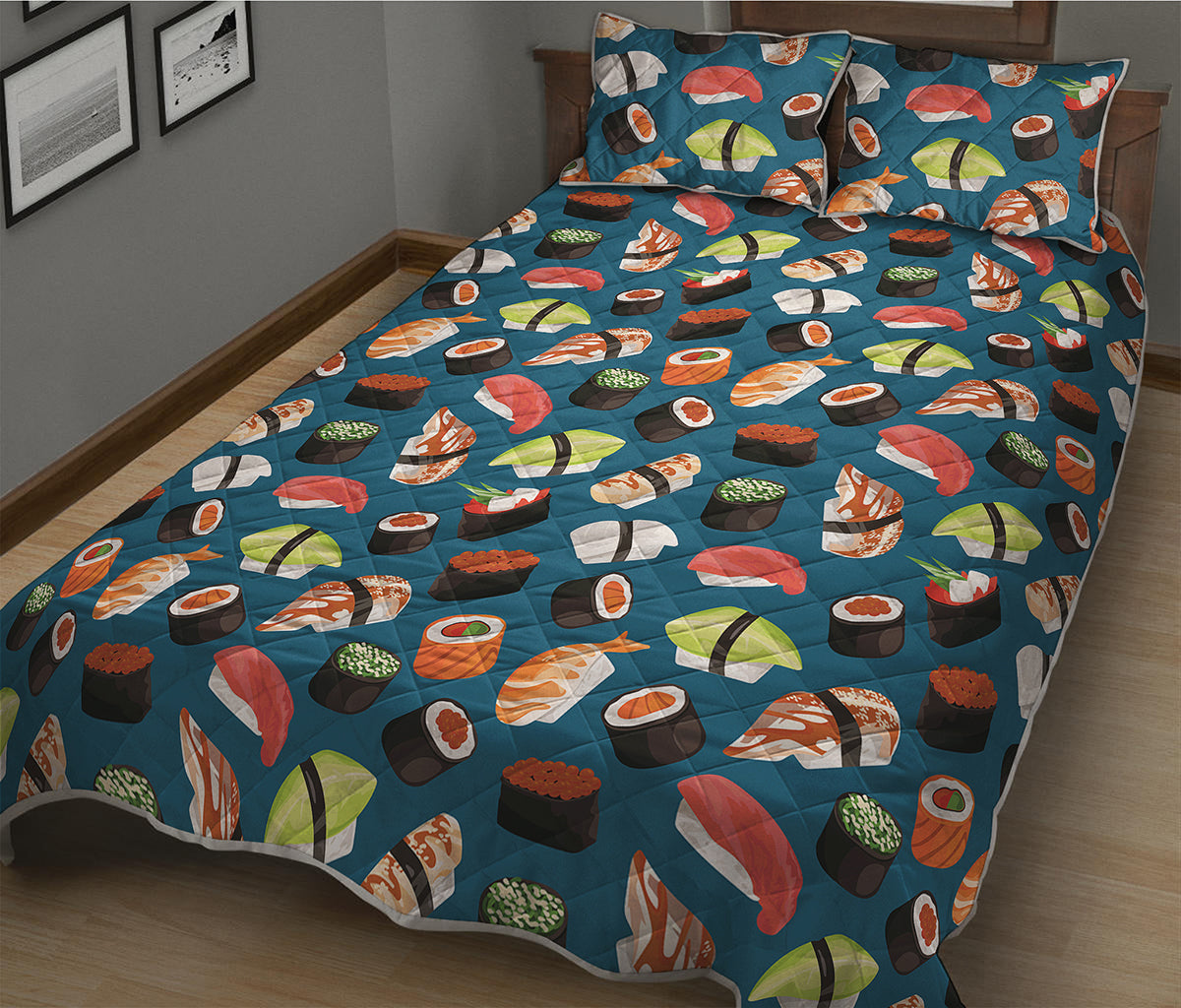 Colorful Sushi Pattern Print Quilt Bed Set