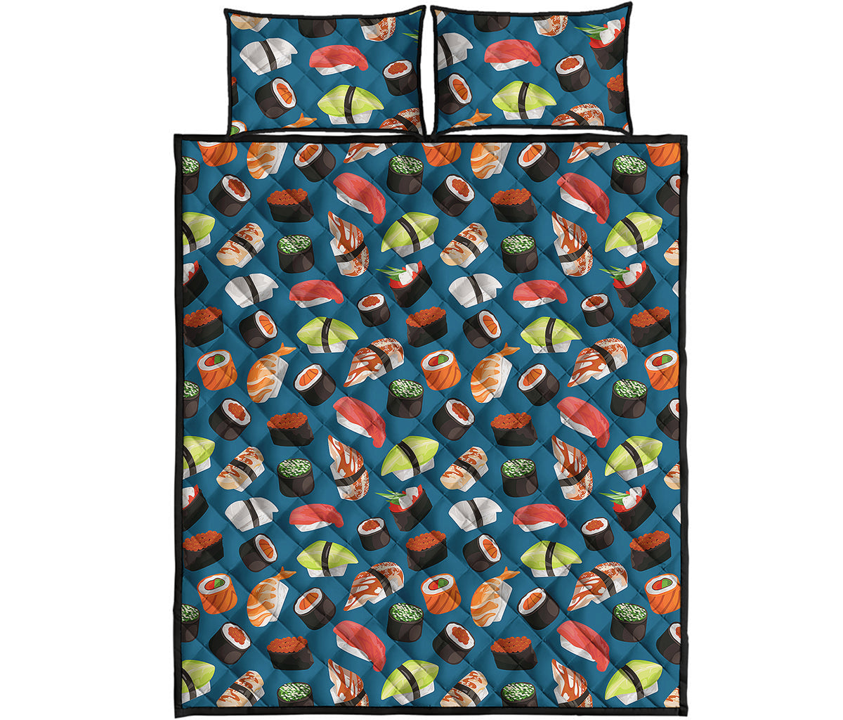 Colorful Sushi Pattern Print Quilt Bed Set