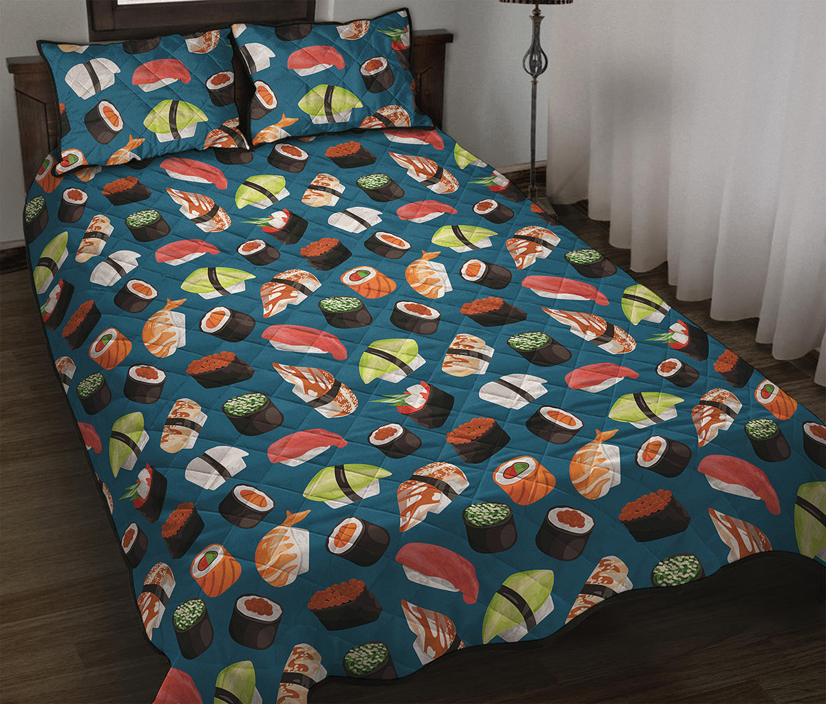 Colorful Sushi Pattern Print Quilt Bed Set