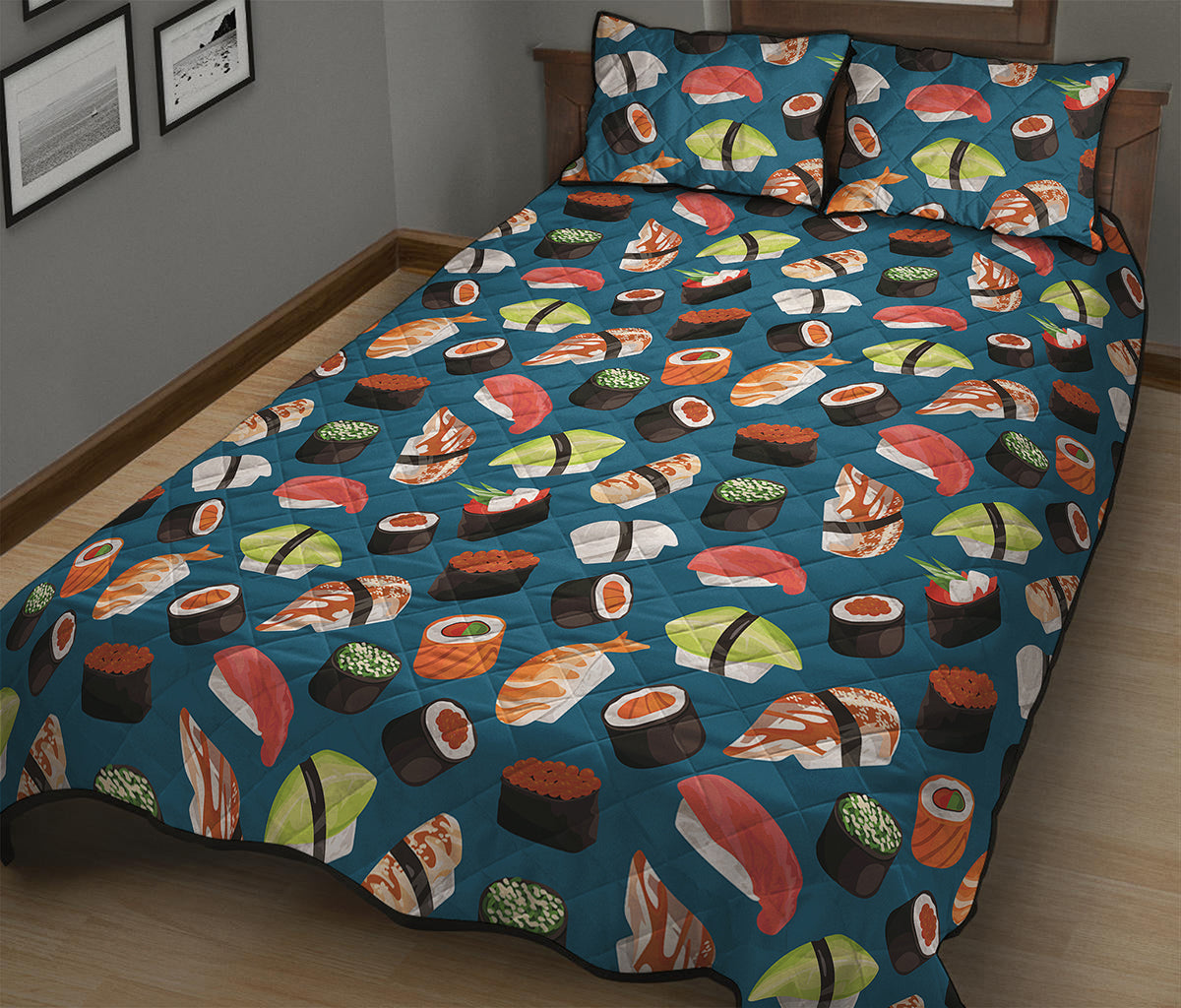 Colorful Sushi Pattern Print Quilt Bed Set