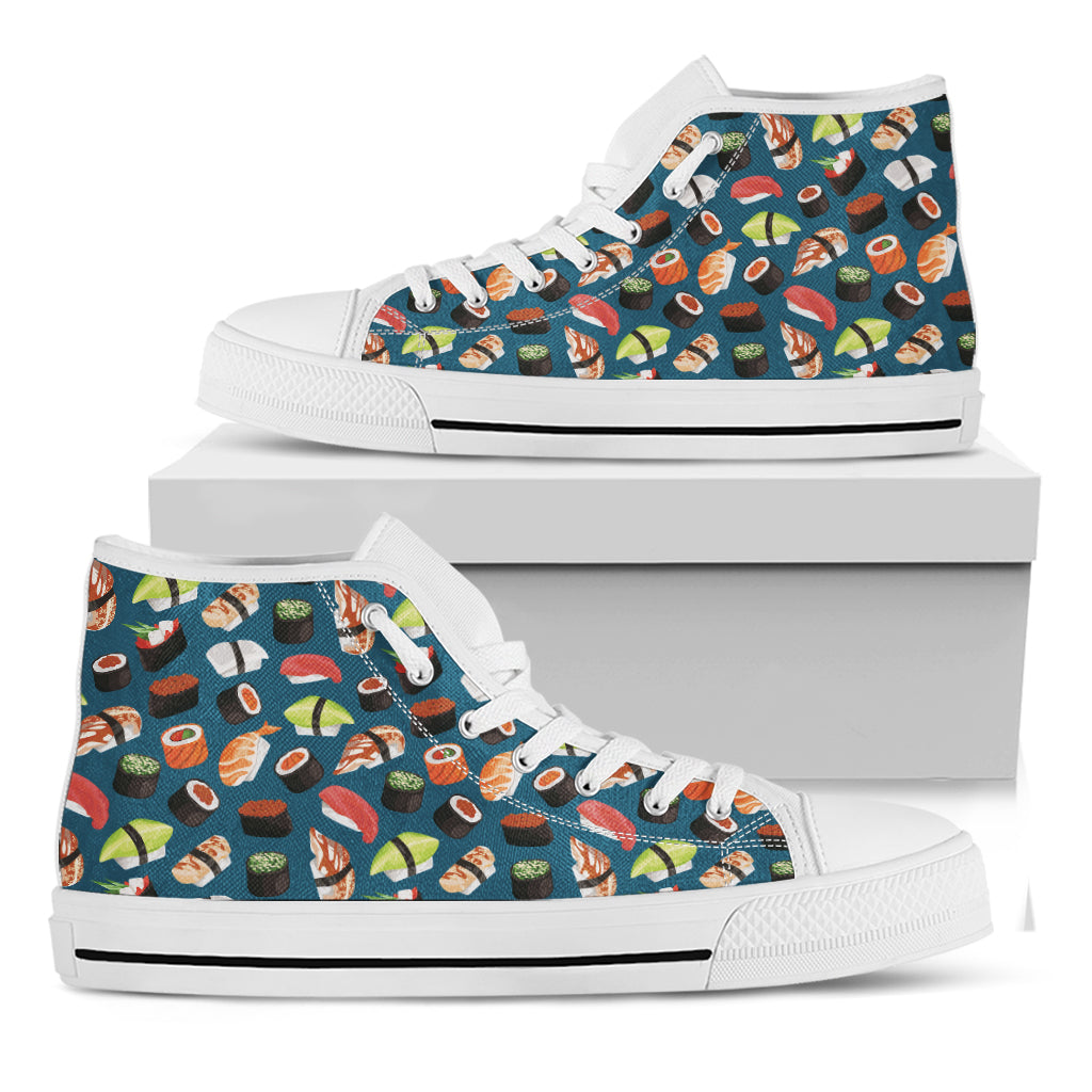 Colorful Sushi Pattern Print White High Top Shoes