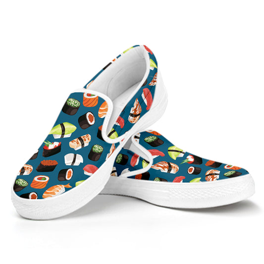Colorful Sushi Pattern Print White Slip On Shoes