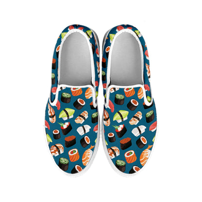 Colorful Sushi Pattern Print White Slip On Shoes