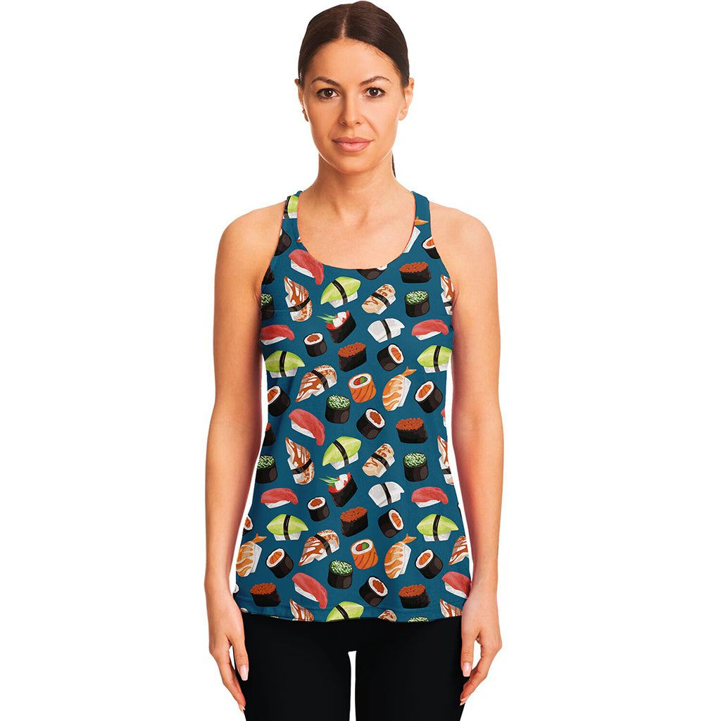 Colorful Sushi Pattern Print Women's Racerback Tank Top