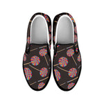 Colorful Swirl Lollipop Pattern Print Black Slip On Shoes