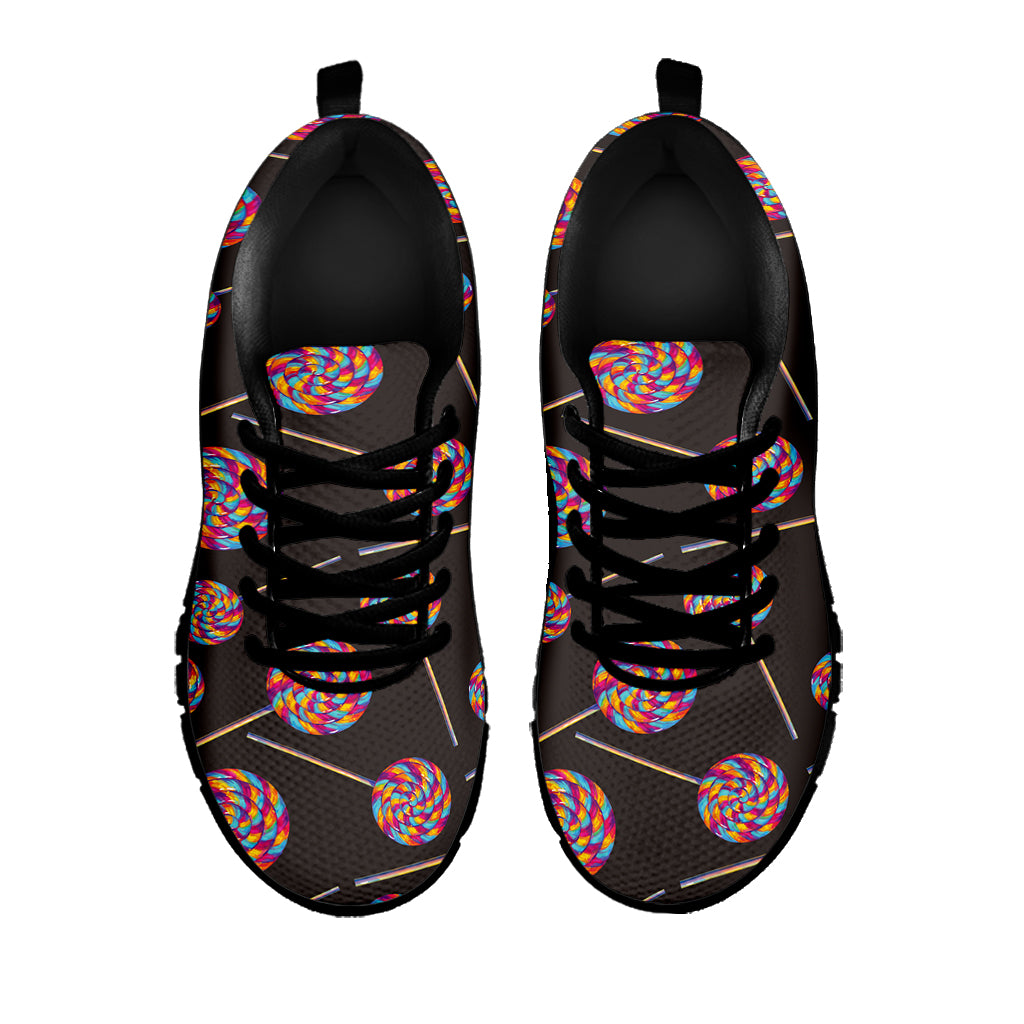 Colorful Swirl Lollipop Pattern Print Black Sneakers
