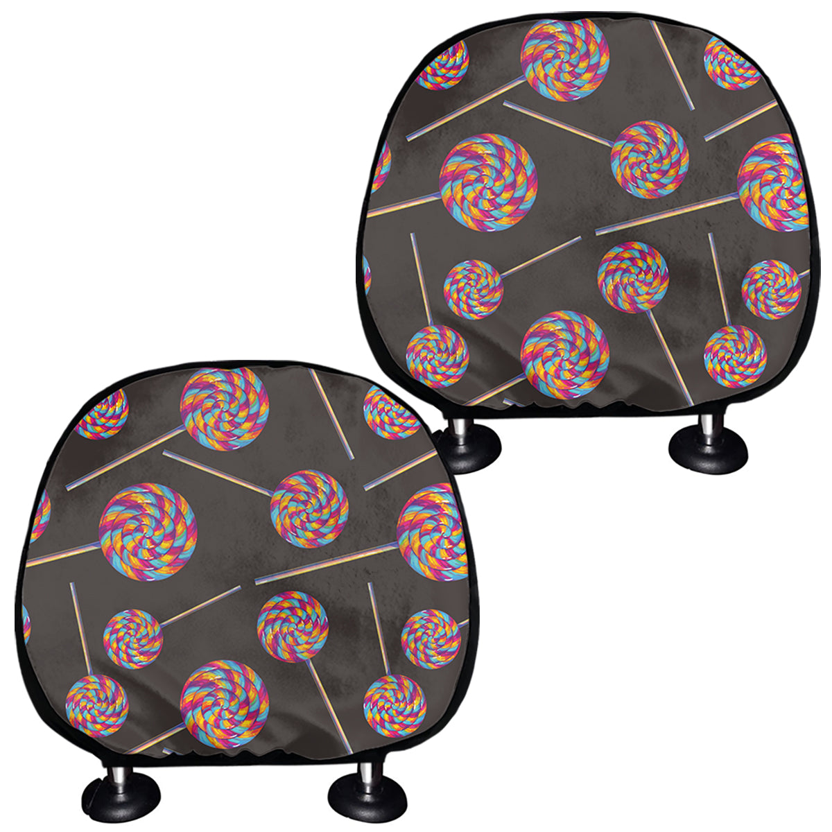 Colorful Swirl Lollipop Pattern Print Car Headrest Covers