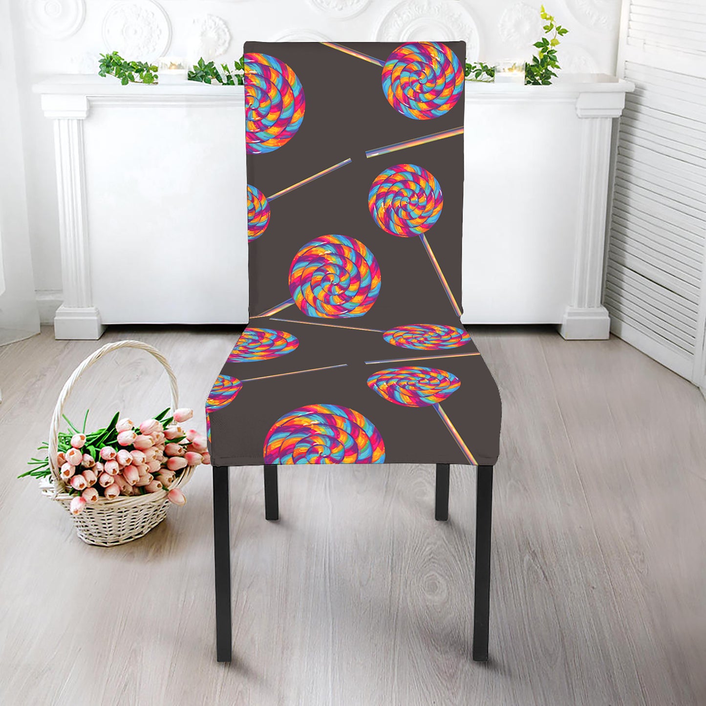 Colorful Swirl Lollipop Pattern Print Dining Chair Slipcover